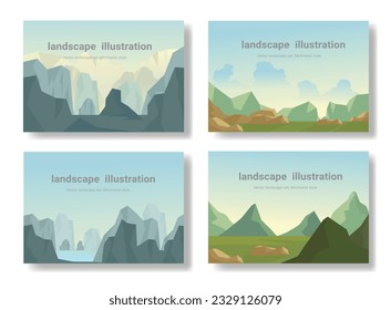 Set of landscape illustration, mountains and lakes flat style, Beautiful Natural wallpapers, vector illustration.