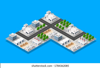 Conjunto del paisaje de la planta de objetos industriales, 3d ilustración