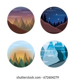 set landscape with mountains and pine trees concept