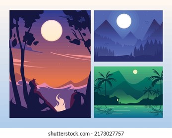 set landscape night scene design