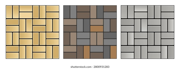 Set of landscape paving stone pattern. Seamless pattern vector floor, rock stones,  garden, paving plan, map. Garden walkway. 