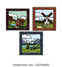 Set of landscape pictures scribble
