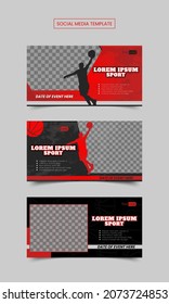 Conjunto de diseño gráfico rojo paisajístico adecuado para medios sociales o medios impresos como folletos o volantes con estilo deportivo y baloncesto moderno.