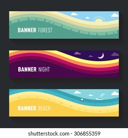 set of landscape scenes banners forest meadow beach