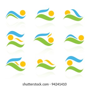 Set of landscape sun icons