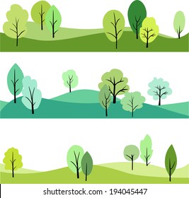 set of landscape with trees , vector illustration