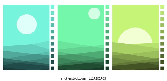 A set of landscapes in A4 format. Simple minimalistic landscapes in a flat style