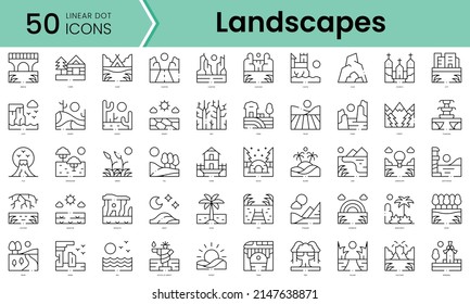 Set of landscapes icons. Line art style icons bundle. vector illustration