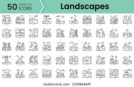 Set of landscapes icons. Line art style icons bundle. vector illustration