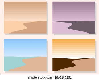 Set of landscapes in a minimalistic style. Boho decor for prints, posters and interior design. Mid Century modern decor. Vector illustration