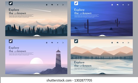 A set of landscapes. Templates of web pages in in a minimalist style