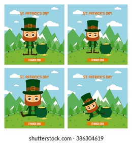 Set of landscapes with traditional elves and gold for patrick's day