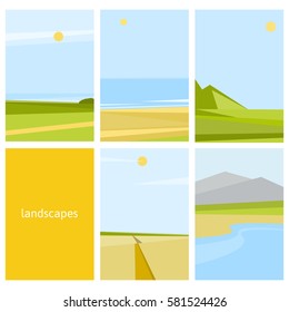 Set of landscapes. Vector flat illustration.