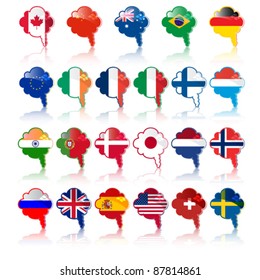 set of language bubbles with flags, vector