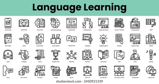 Set of language learning icons. Linear style icon bundle. Vector Illustration