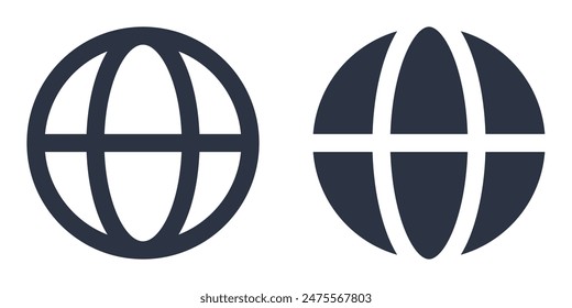 Set of language selection icons depicting a globe in filled, outline, line and stroke style