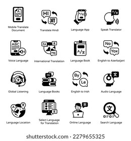 Set of Language Translation Glyph Icons 
