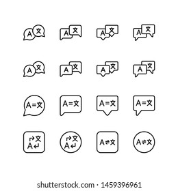 Set of language translation line icon design, black outline vector icons, isolated against the white background, education mark vector illustration.