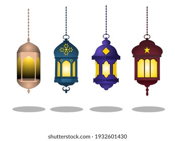 Decoración de farolillos, con una variedad de diseños modernos y colores elegantes, aislados en un fondo blanco, ramadan kareem