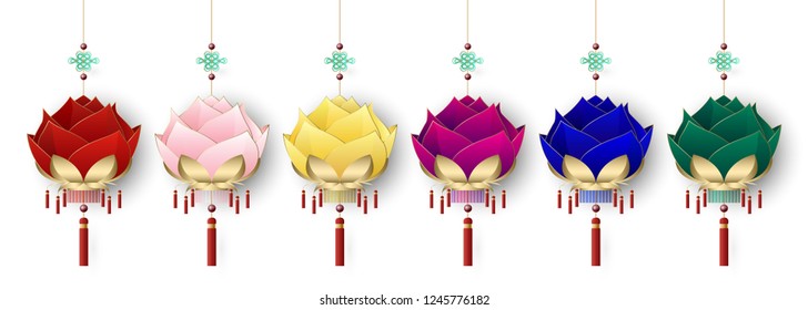 Set of lantern, design for chinese holiday, vector illustration.