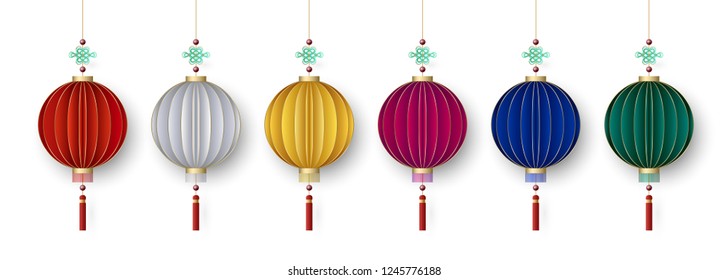 Set of lantern, design for chinese holiday, vector illustration.