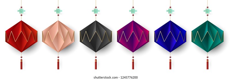 Set of lantern, design for chinese holiday, vector illustration.