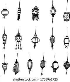 A Set of lantern icons template suitable for lantern banner and content with doodle cartoon style