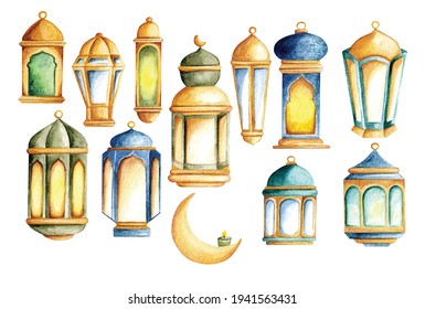 Set of lantern in watercolor style vector illustration