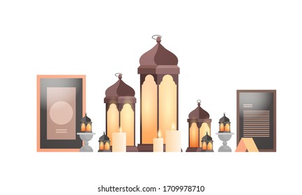 Laternen-Set-Kerzen einzeln auf weißem Hintergrund ramadan kareem muslim Religion Heiliger Monat Konzept Vektorillustration Illustration