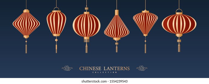 Set of Lanterns in Chinese style. Vector illustration.