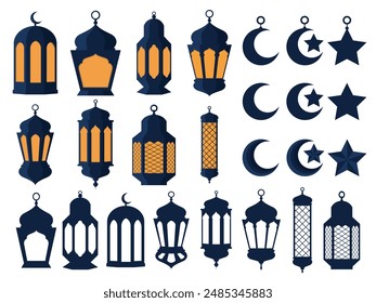 Set of lanterns and crescent moon. perfect for Ramadan Kareem Vector illustration design