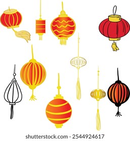 Set of lanterns for New Year decoration. Art and Illustration
