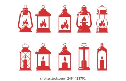 set of lanterns vector silhouette