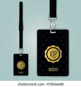 Set of lanyard and badge. Design example vip pass. Template vector illustration. 