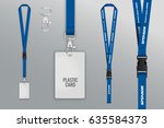 Set of lanyard and badge. Metal piece. Plastic badge. Template for presentation of their design. realistic vector illustration.
