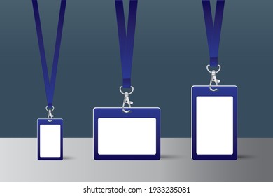 Set of lanyard and badge. Metal piece. Template for presentation of their design. vector illustration.