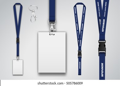 Set of lanyard and badge. Metal piece. Template for presentation of their design. realistic vector illustration.