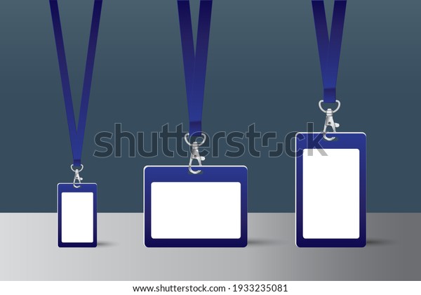 Set of lanyard and\
badge. Metal piece. Template for presentation of their design.\
vector illustration.