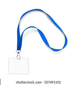 Set of lanyard and badge. Vector illustration on white background.