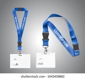 Set of lanyard with id card. Vector illustration isolated on white background. Ready template to use for for presentations, conferences, design. EPS10.