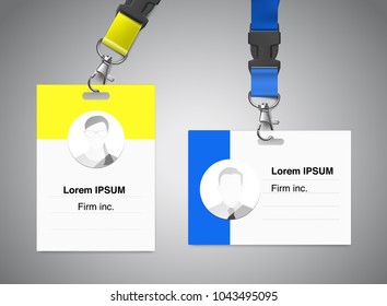 Set of lanyard with id card. Vector illustration isolated on gray background. Ready template to use for for presentations, conferences, design. EPS10.