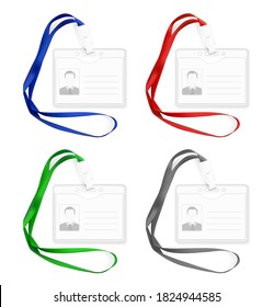 Set of lanyard with id card. Vector illustration isolated on white background. Ready template to use for for presentations, conferences, design. EPS10.	