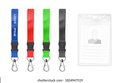 Juego de lanyard con tarjeta de identificación. Ilustración vectorial aislada en fondo blanco. Plantilla lista para usar para presentaciones, conferencias, diseño. EPS10.	