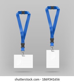 Set of lanyard with id card. Vector illustration. Ready template to use for for presentations, conferences, design. EPS10.	