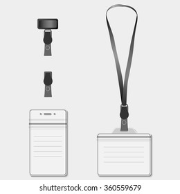 Set of lanyard name, lanyards tag holder retractor end badge, lanyard templates icons, lanyard navy blank card cover. Vector EPS10