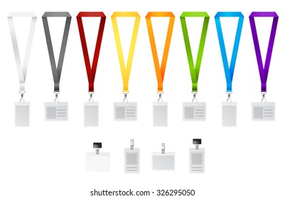 Set of lanyards with different colors ribbons. Vector illustration