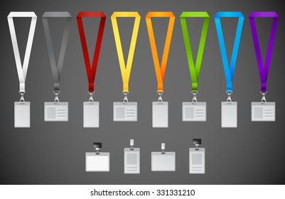 Set of lanyards with different colors ribbons. Vector illustration