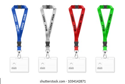 Set of lanyards with id card. Vector illustration isolated on white background. Ready mockup to use for for presentations, conferences and other business situations. EPS10.