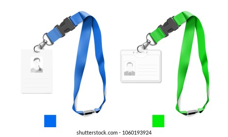 Set of lanyards with id card. Vector illustration on white background. Ready mockup to use for for presentations, conferences and other business situations. EPS10.