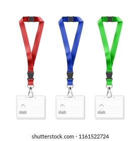 Set of lanyards with id card. Vector illustration isolated on white background. Ready mockup to use for for presentations, conferences and other business situations. EPS10.